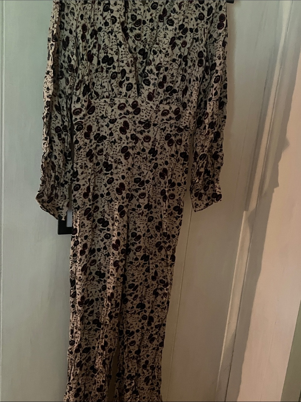 Free People Cream jumpsuit with Black Floral Print